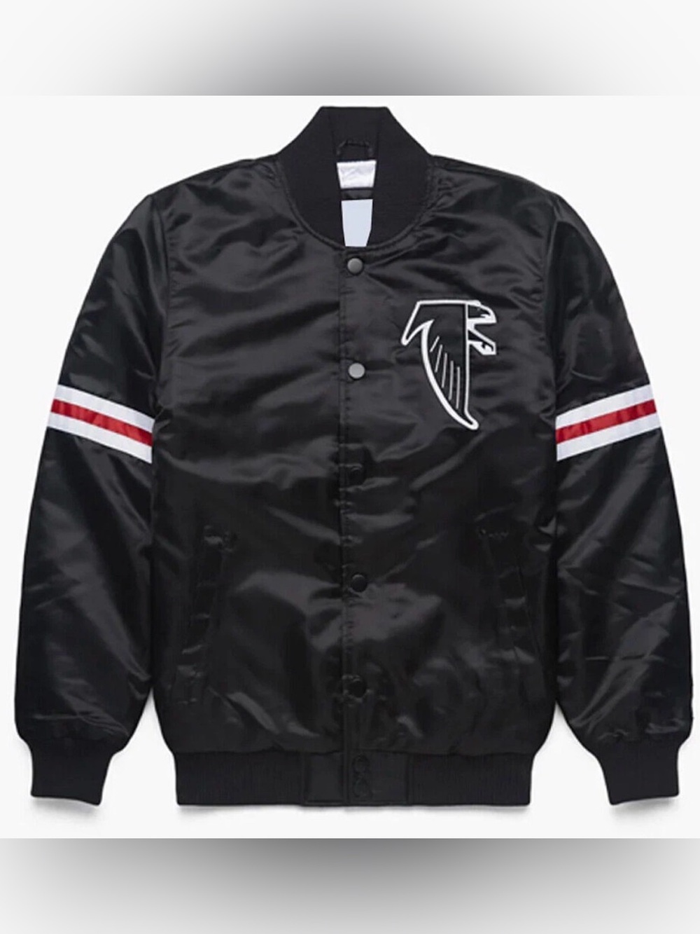 Atlanta Falcons Black Satin Bomber Style Varsity Jacket - Men’s Size Large NWOT